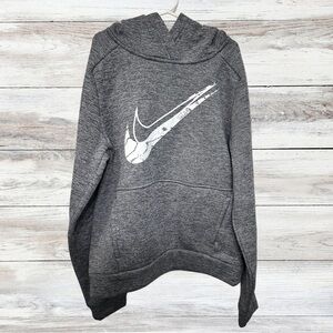 Nike Therma-Fit Boys Hoodie Sweatshirt Medium Gray Pullover Athletic Logo - EUC